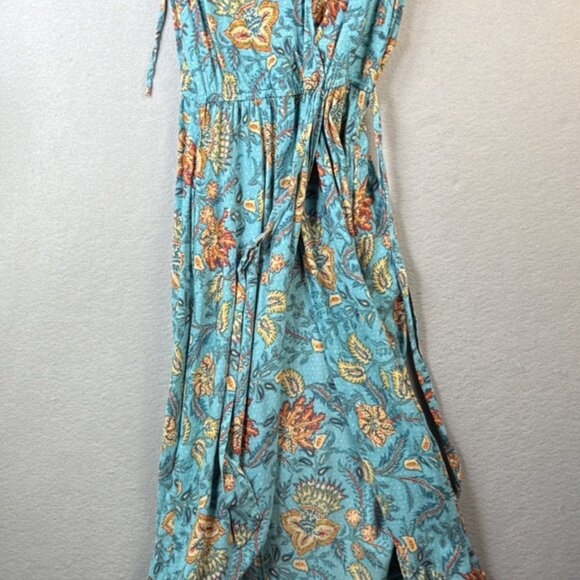 Land Of The Free Maxi Dress Size S Teal & Orange Floral Print Boho Wrap Vacation - Picture 10 of 13